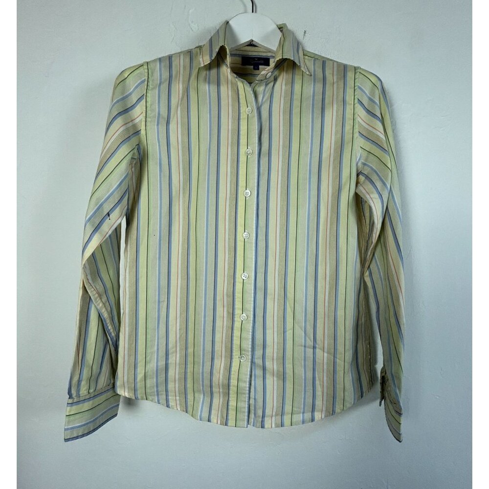 Faconnable Womens Striped Button-Down Shirt Small Long Sleeve 100% Cotton Yellow